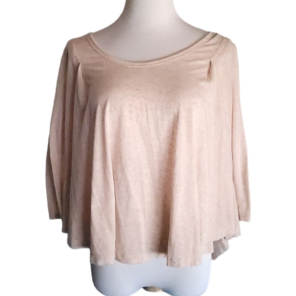 Free People Linen Blend Oatmeal Oversize Drape Shirt Top Womens  X Small